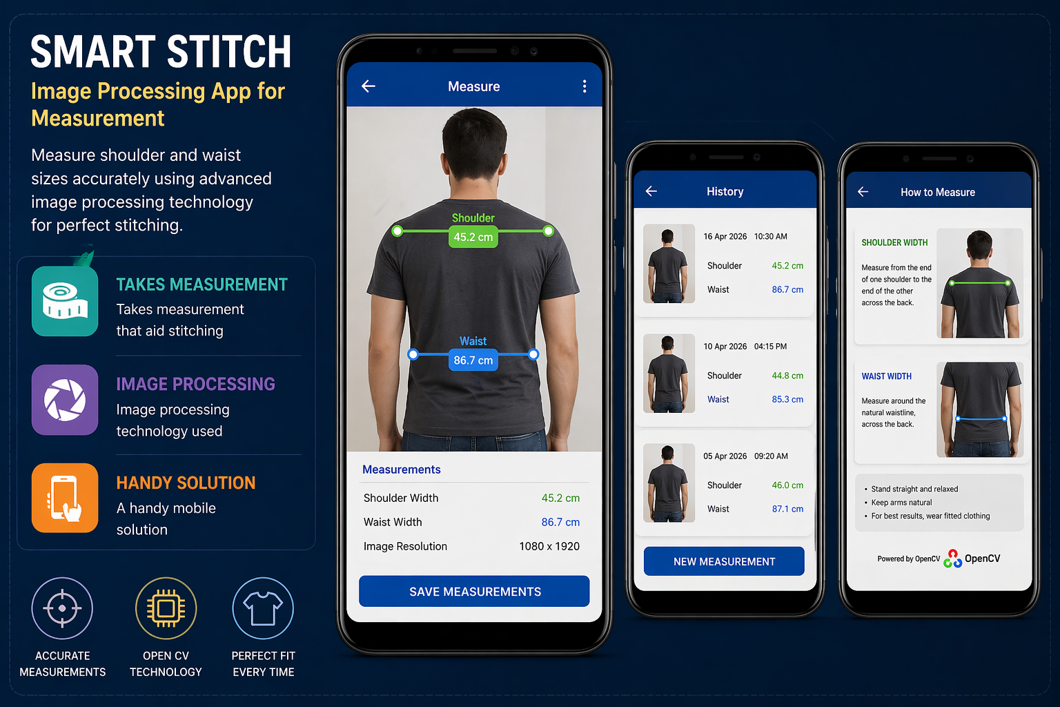 An Image processing application to measure sizes for stitching
